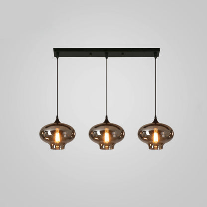 Glass Shade Hanging Fixture Adjustable Height for Kitchen Island, Dining Table & Entryway - Black Metal Frame Ceiling Lamp with Ambient Glow