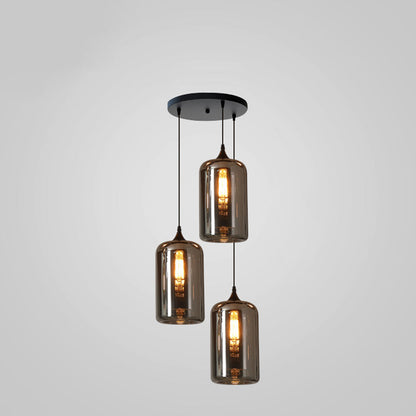 Glass Shade Hanging Fixture Adjustable Height for Kitchen Island, Dining Table & Entryway - Black Metal Frame Ceiling Lamp with Ambient Glow