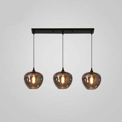 Glass Shade Hanging Fixture Adjustable Height for Kitchen Island, Dining Table & Entryway - Black Metal Frame Ceiling Lamp with Ambient Glow
