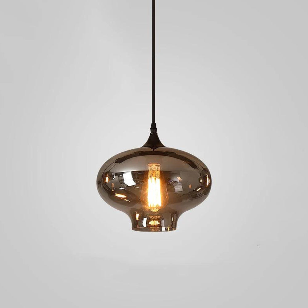 Glass Shade Hanging Fixture Adjustable Height for Kitchen Island, Dining Table & Entryway - Black Metal Frame Ceiling Lamp with Ambient Glow