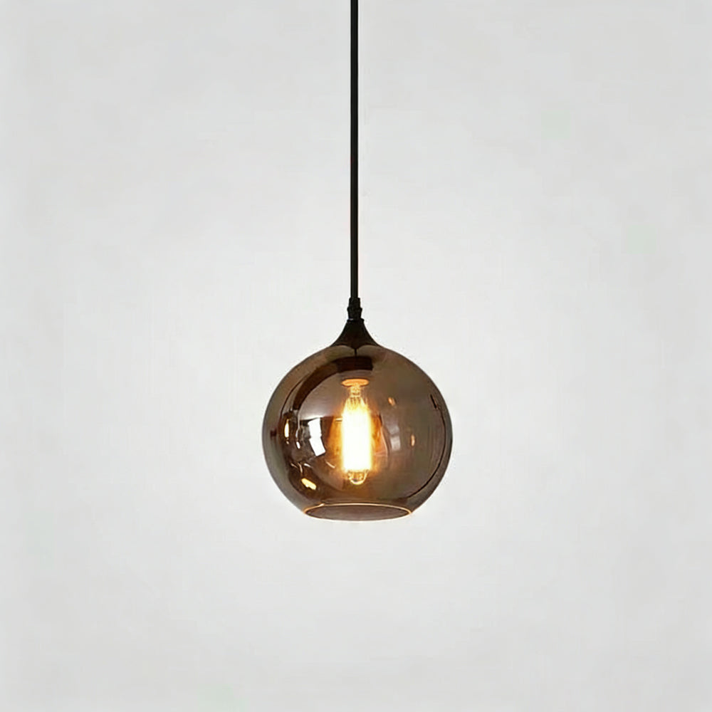 Glass Shade Hanging Fixture Adjustable Height for Kitchen Island, Dining Table & Entryway - Black Metal Frame Ceiling Lamp with Ambient Glow
