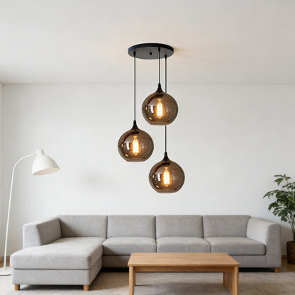 Glass Shade Hanging Fixture Adjustable Height for Kitchen Island, Dining Table & Entryway - Black Metal Frame Ceiling Lamp with Ambient Glow