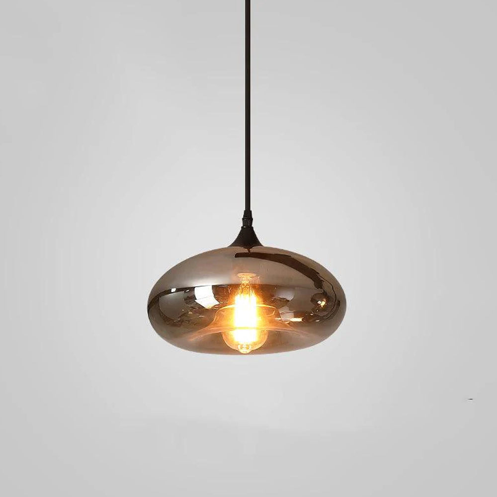 Glass Shade Hanging Fixture Adjustable Height for Kitchen Island, Dining Table & Entryway - Black Metal Frame Ceiling Lamp with Ambient Glow