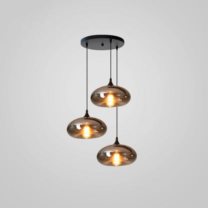 Glass Shade Hanging Fixture Adjustable Height for Kitchen Island, Dining Table & Entryway - Black Metal Frame Ceiling Lamp with Ambient Glow