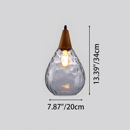 Handcrafted Glass Hanging Light Fixture with Natural Wood Trim 12 Inch Height E26 Socket for Kitchen Dining Room Bedroom Hallway Warm White