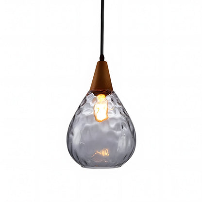 Handcrafted Glass Hanging Light Fixture with Natural Wood Trim 12 Inch Height E26 Socket for Kitchen Dining Room Bedroom Hallway Warm White