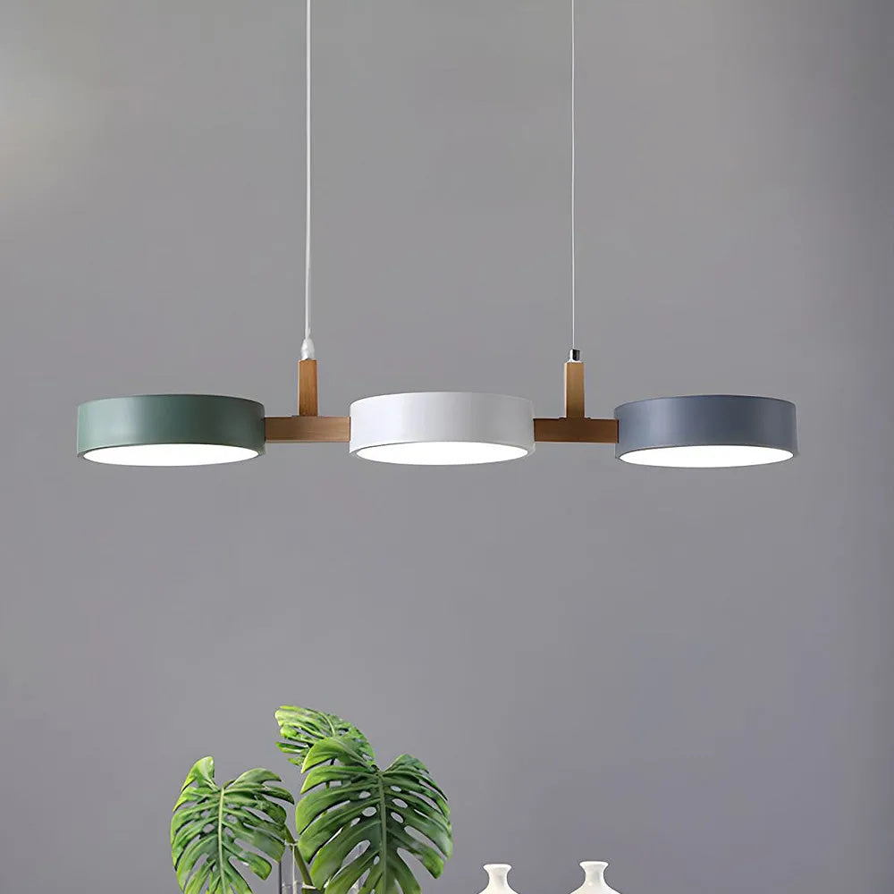 Three-Light Hanging Fixture Metal & Wood 30 in Wide for Kitchen Island Dining Table Adjustable Cord Modern Industrial Overhead Illumination
