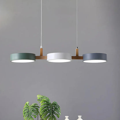 Three-Light Hanging Fixture Metal & Wood 30 in Wide for Kitchen Island Dining Table Adjustable Cord Modern Industrial Overhead Illumination