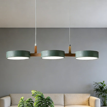 Three-Light Hanging Fixture Metal & Wood 30 in Wide for Kitchen Island Dining Table Adjustable Cord Modern Industrial Overhead Illumination