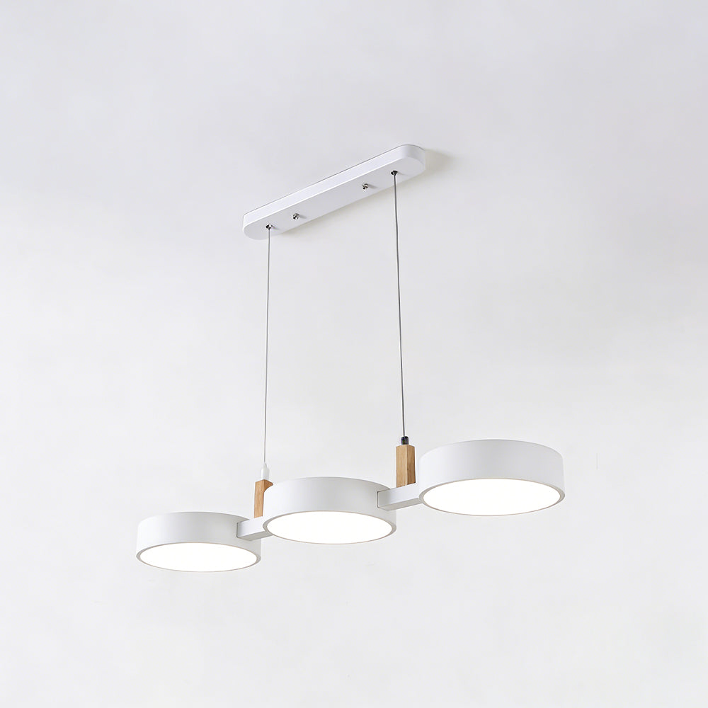 Three-Light Hanging Fixture Metal & Wood 30 in Wide for Kitchen Island Dining Table Adjustable Cord Modern Industrial Overhead Illumination