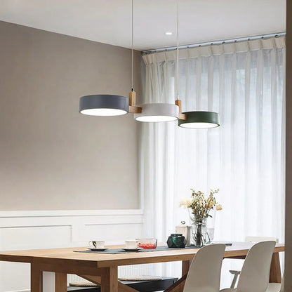 Three-Light Hanging Fixture Metal & Wood 30 in Wide for Kitchen Island Dining Table Adjustable Cord Modern Industrial Overhead Illumination