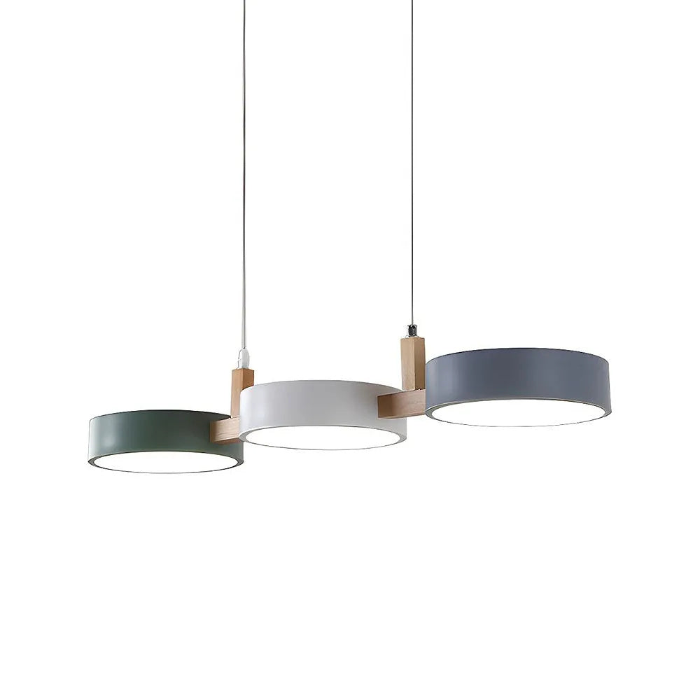 Three-Light Hanging Fixture Metal & Wood 30 in Wide for Kitchen Island Dining Table Adjustable Cord Modern Industrial Overhead Illumination