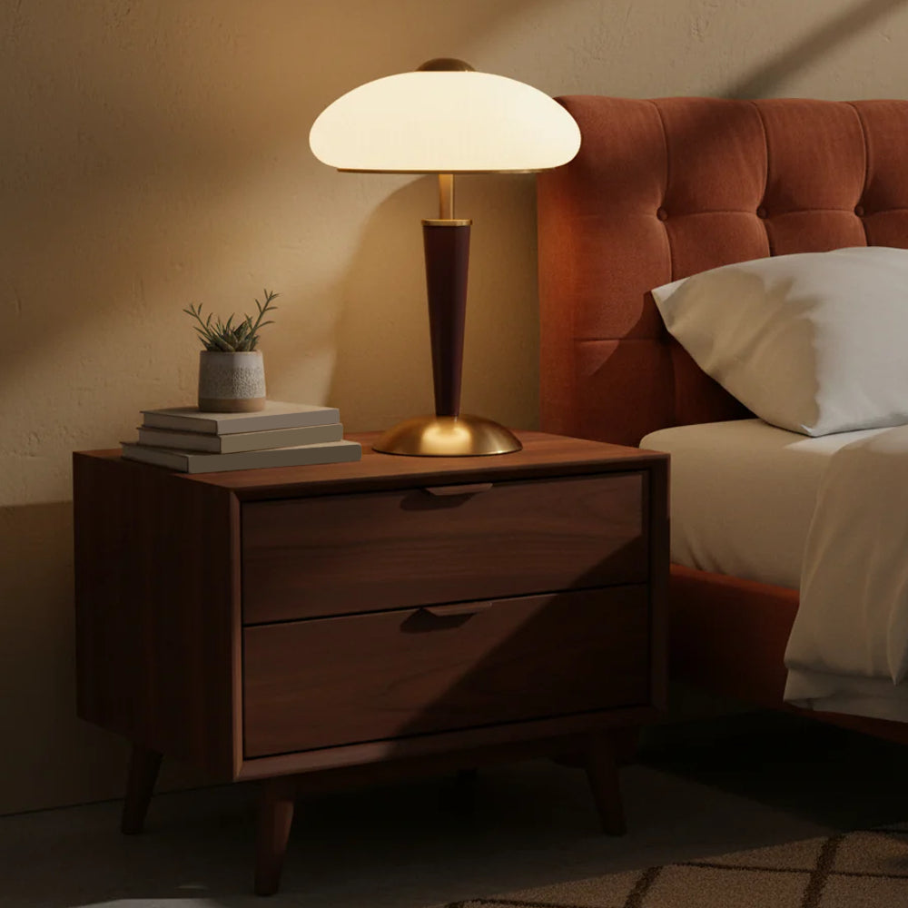 Fluted Metal & Wood Desk Lamp with Warm LED Light for Nightstand, Office & Living Room | Reading Light | Mid-Century Modern