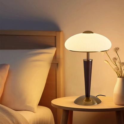 Fluted Metal & Wood Desk Lamp with Warm LED Light for Nightstand, Office & Living Room | Reading Light | Mid-Century Modern