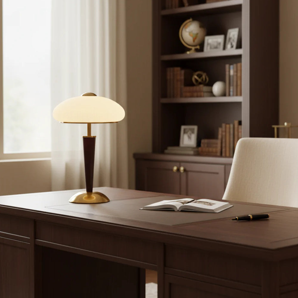 Fluted Metal & Wood Desk Lamp with Warm LED Light for Nightstand, Office & Living Room | Reading Light | Mid-Century Modern