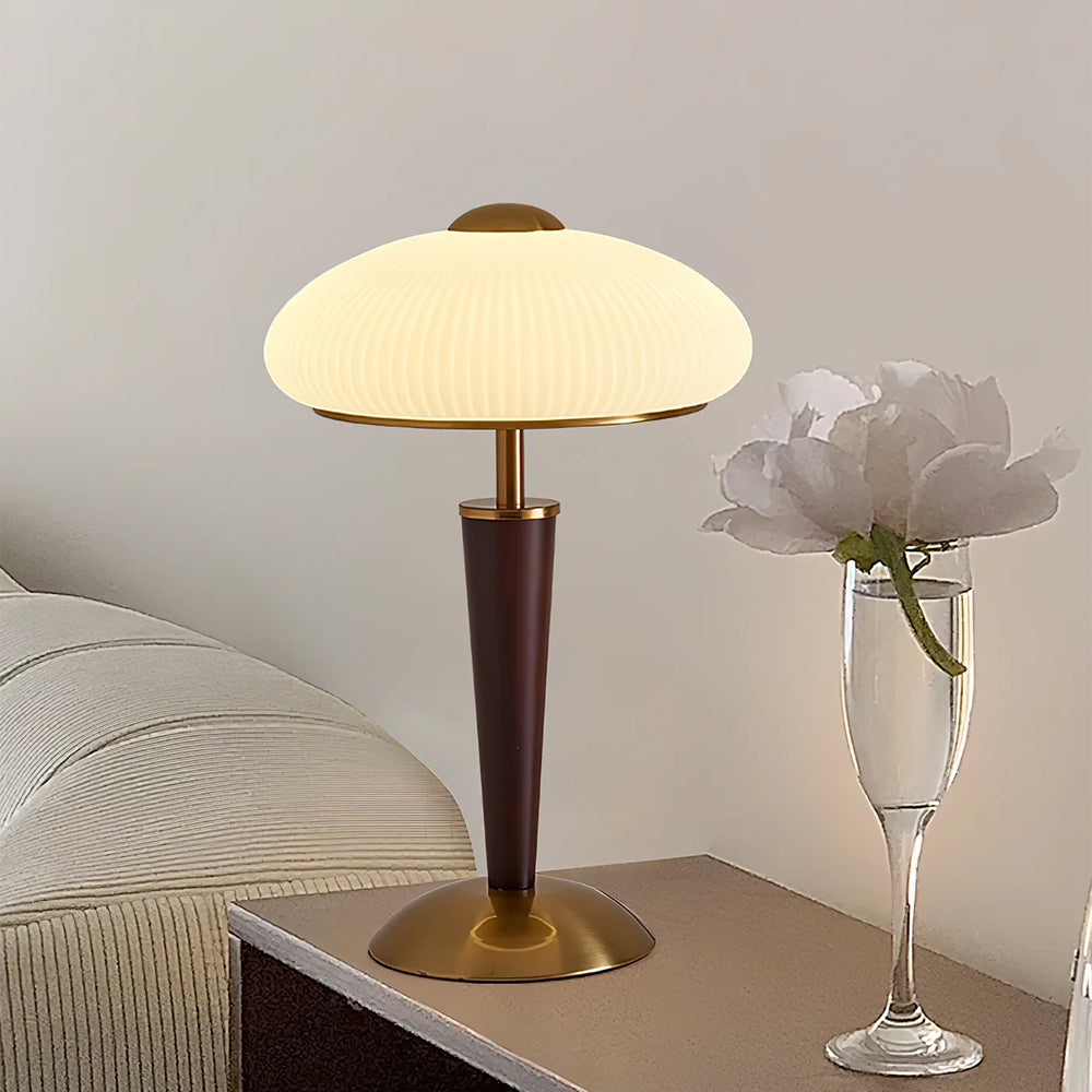 Fluted Metal & Wood Desk Lamp with Warm LED Light for Nightstand, Office & Living Room | Reading Light | Mid-Century Modern