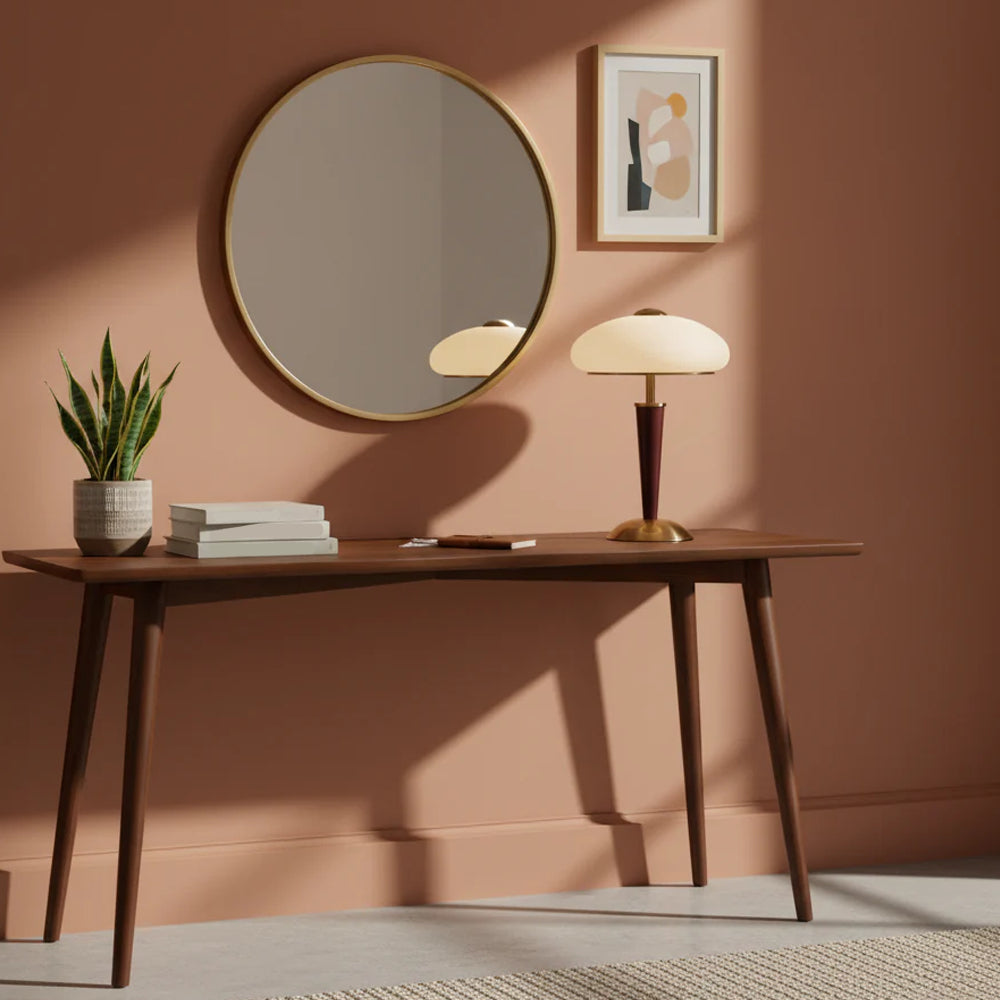 Fluted Metal & Wood Desk Lamp with Warm LED Light for Nightstand, Office & Living Room | Reading Light | Mid-Century Modern