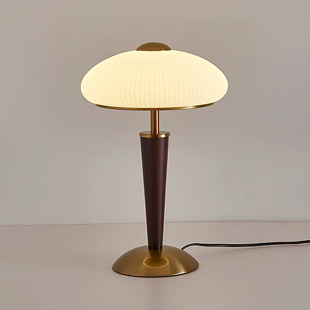 Fluted Metal & Wood Desk Lamp with Warm LED Light for Nightstand, Office & Living Room | Reading Light | Mid-Century Modern