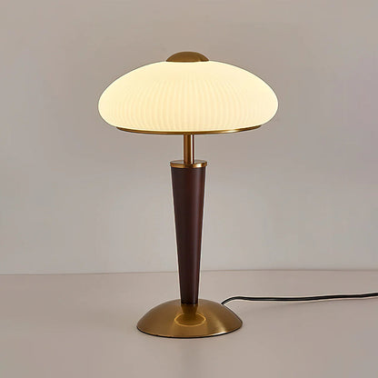 Fluted Metal & Wood Desk Lamp with Warm LED Light for Nightstand, Office & Living Room | Reading Light | Mid-Century Modern