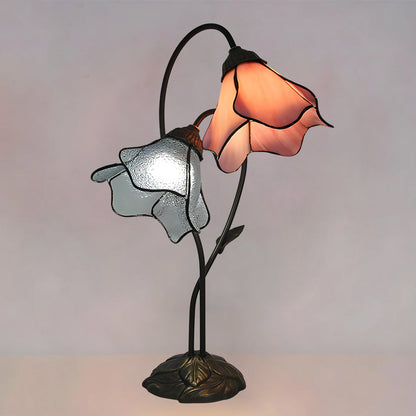 Dual-Shade Glass Flower Desk Lamp 22 in Tall with Resin Base for Bedside Reading Light Vintage Inspired Metal Accent Lighting for Home Offic