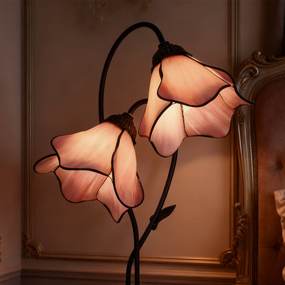 Dual-Shade Glass Flower Desk Lamp 22 in Tall with Resin Base for Bedside Reading Light Vintage Inspired Metal Accent Lighting for Home Offic