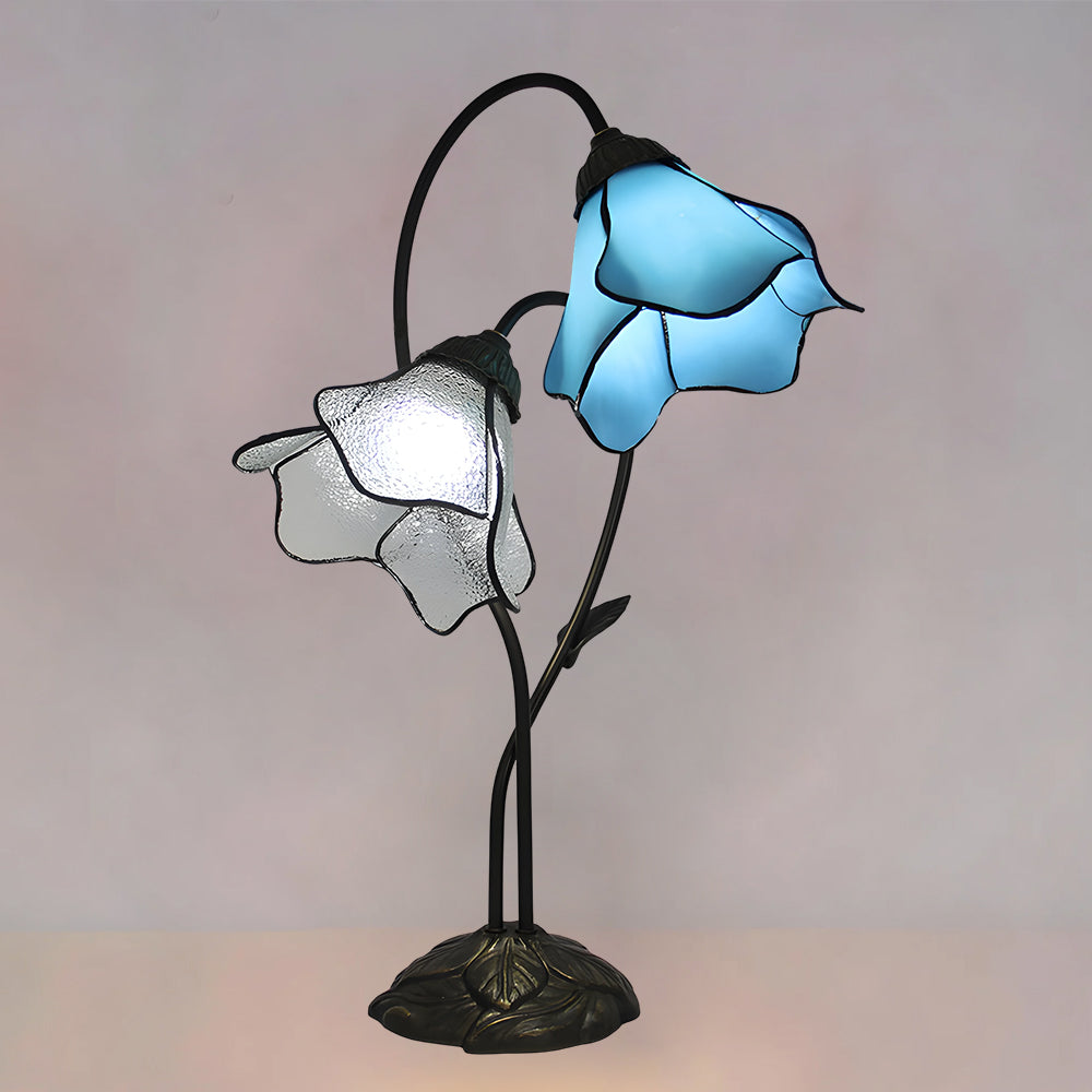 Dual-Shade Glass Flower Desk Lamp 22 in Tall with Resin Base for Bedside Reading Light Vintage Inspired Metal Accent Lighting for Home Offic