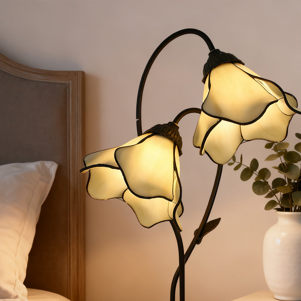 Dual-Shade Glass Flower Desk Lamp 22 in Tall with Resin Base for Bedside Reading Light Vintage Inspired Metal Accent Lighting for Home Offic