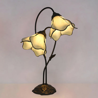 Dual-Shade Glass Flower Desk Lamp 22 in Tall with Resin Base for Bedside Reading Light Vintage Inspired Metal Accent Lighting for Home Offic