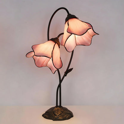 Dual-Shade Glass Flower Desk Lamp 22 in Tall with Resin Base for Bedside Reading Light Vintage Inspired Metal Accent Lighting for Home Offic