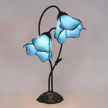 Dual-Shade Glass Flower Desk Lamp 22 in Tall with Resin Base for Bedside Reading Light Vintage Inspired Metal Accent Lighting for Home Offic