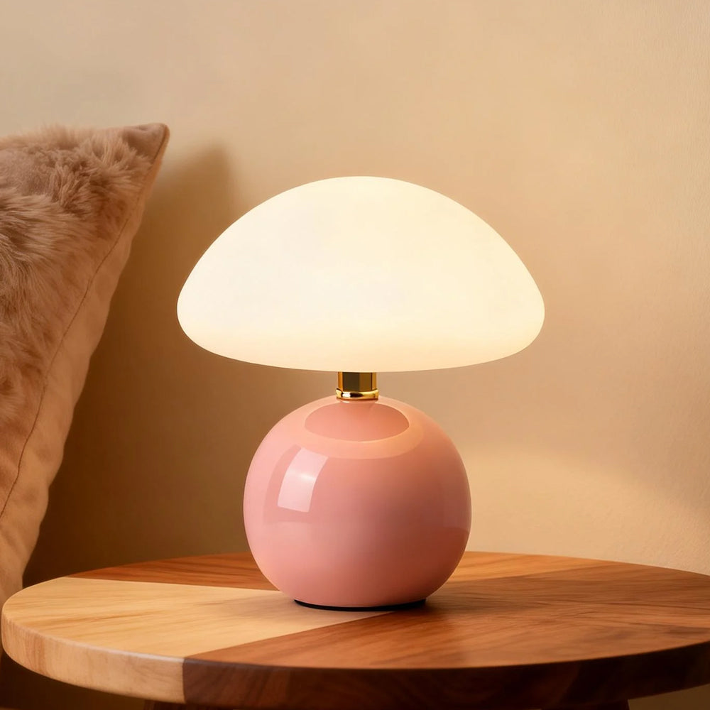 Ceramic Accent Lamp 9 in LED Mushroom Style 24W for Nightstand Office Living Space Soft Illumination