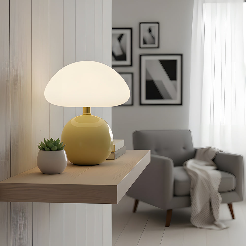 Ceramic Accent Lamp 9 in LED Mushroom Style 24W for Nightstand Office Living Space Soft Illumination