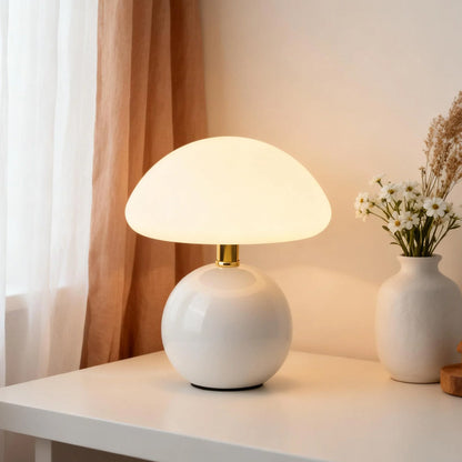Ceramic Accent Lamp 9 in LED Mushroom Style 24W for Nightstand Office Living Space Soft Illumination