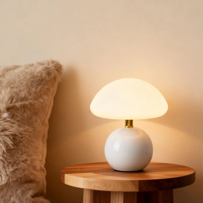 Ceramic Accent Lamp 9 in LED Mushroom Style 24W for Nightstand Office Living Space Soft Illumination
