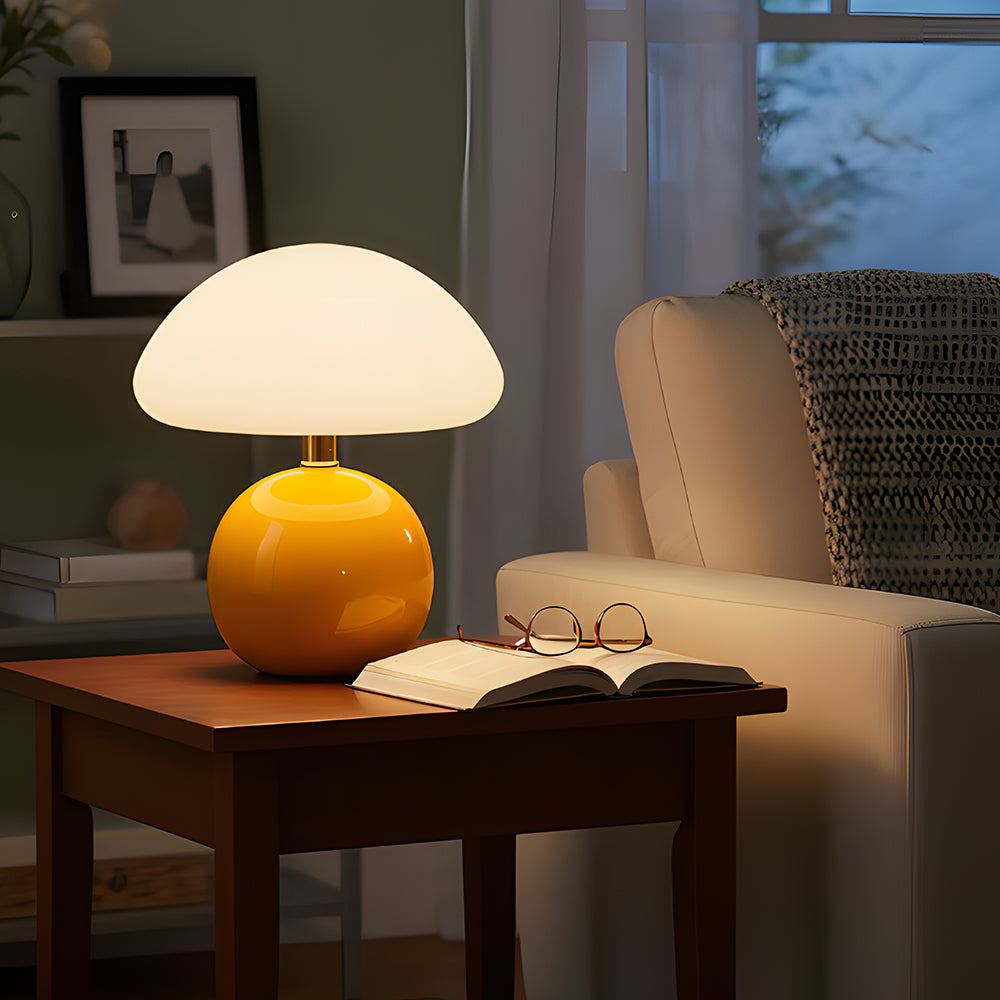 Ceramic Accent Lamp 9 in LED Mushroom Style 24W for Nightstand Office Living Space Soft Illumination