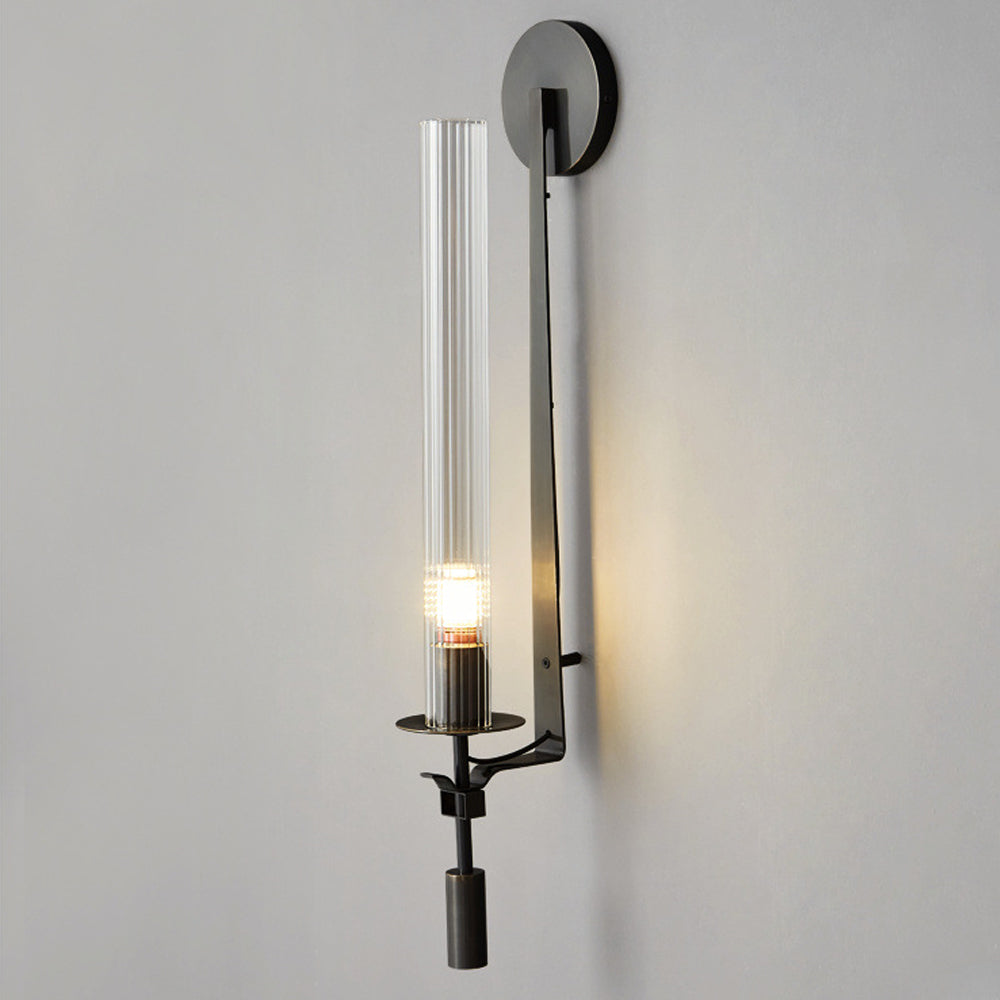 Metal Sconce with Ribbed Glass Shades for Bedroom & Dining Room | Candlelit Glow Effect 28 Inches Tall | E26 Socket Wall Mount Fixture for L