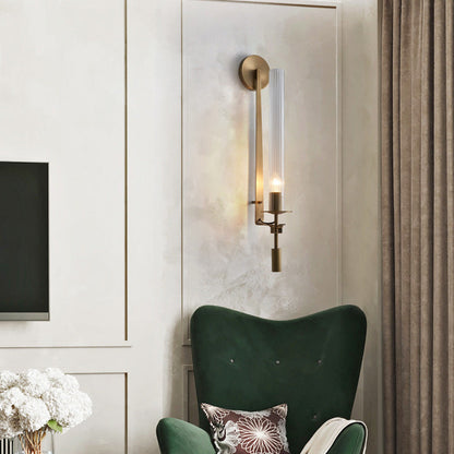 Metal Sconce with Ribbed Glass Shades for Bedroom & Dining Room | Candlelit Glow Effect 28 Inches Tall | E26 Socket Wall Mount Fixture for L