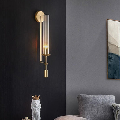 Metal Sconce with Ribbed Glass Shades for Bedroom & Dining Room | Candlelit Glow Effect 28 Inches Tall | E26 Socket Wall Mount Fixture for L