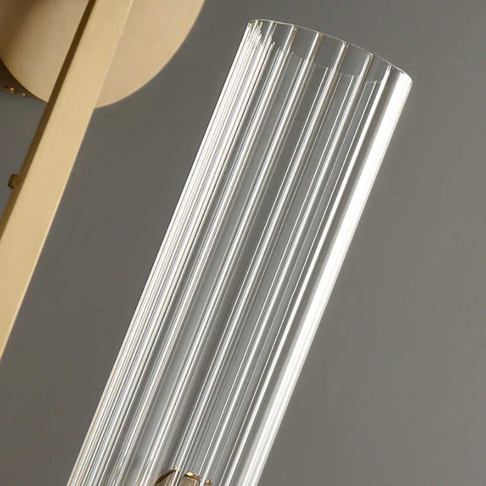 Metal Sconce with Ribbed Glass Shades for Bedroom & Dining Room | Candlelit Glow Effect 28 Inches Tall | E26 Socket Wall Mount Fixture for L
