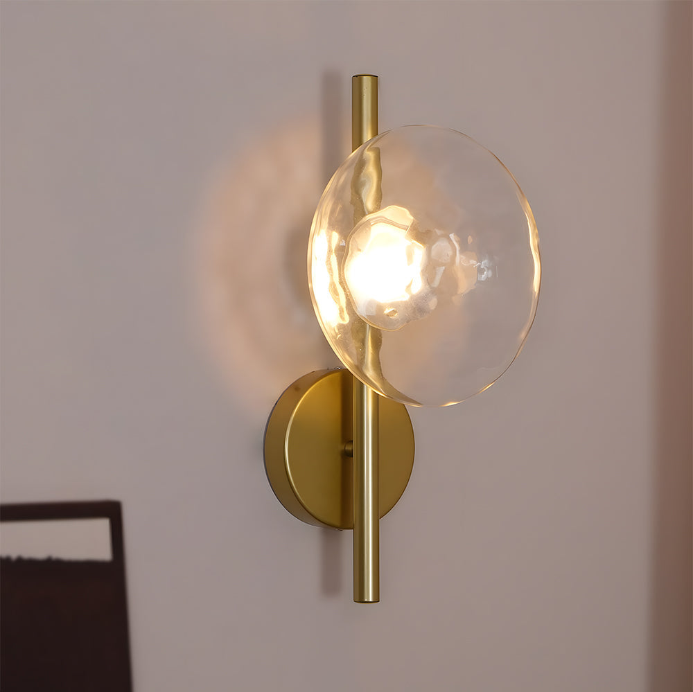 Glass Sconce Light Fixture for Bedroom & Hallway – Iron Frame LED Accent Lighting 8 Inch – Indoor Wall Mount Ambient Light