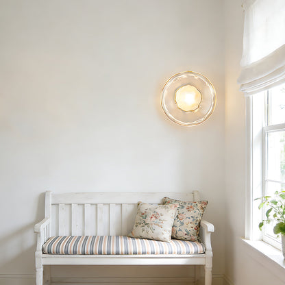 Glass Sconce Light Fixture for Bedroom & Hallway – Iron Frame LED Accent Lighting 8 Inch – Indoor Wall Mount Ambient Light