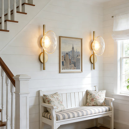 Glass Sconce Light Fixture for Bedroom & Hallway – Iron Frame LED Accent Lighting 8 Inch – Indoor Wall Mount Ambient Light