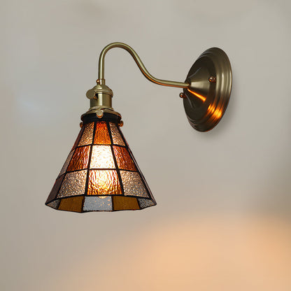 Stained Glass Sconce with Copper Frame E27 Socket Indoor Accent Fixture for Entryways Staircases Reading Nooks Vintage-Inspired Art Deco Lig
