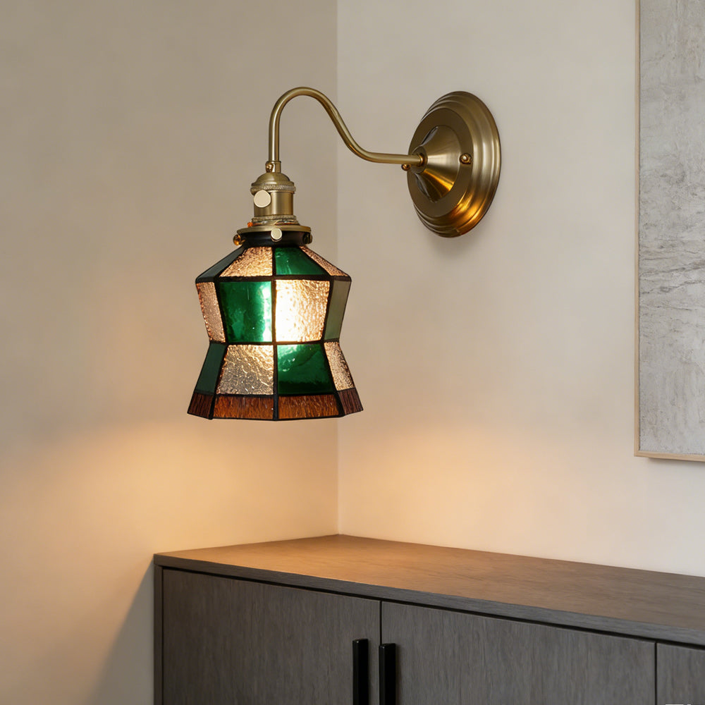 Stained Glass Sconce with Copper Frame E27 Socket Indoor Accent Fixture for Entryways Staircases Reading Nooks Vintage-Inspired Art Deco Lig