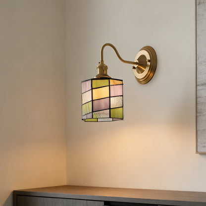 Stained Glass Sconce with Copper Frame E27 Socket Indoor Accent Fixture for Entryways Staircases Reading Nooks Vintage-Inspired Art Deco Lig