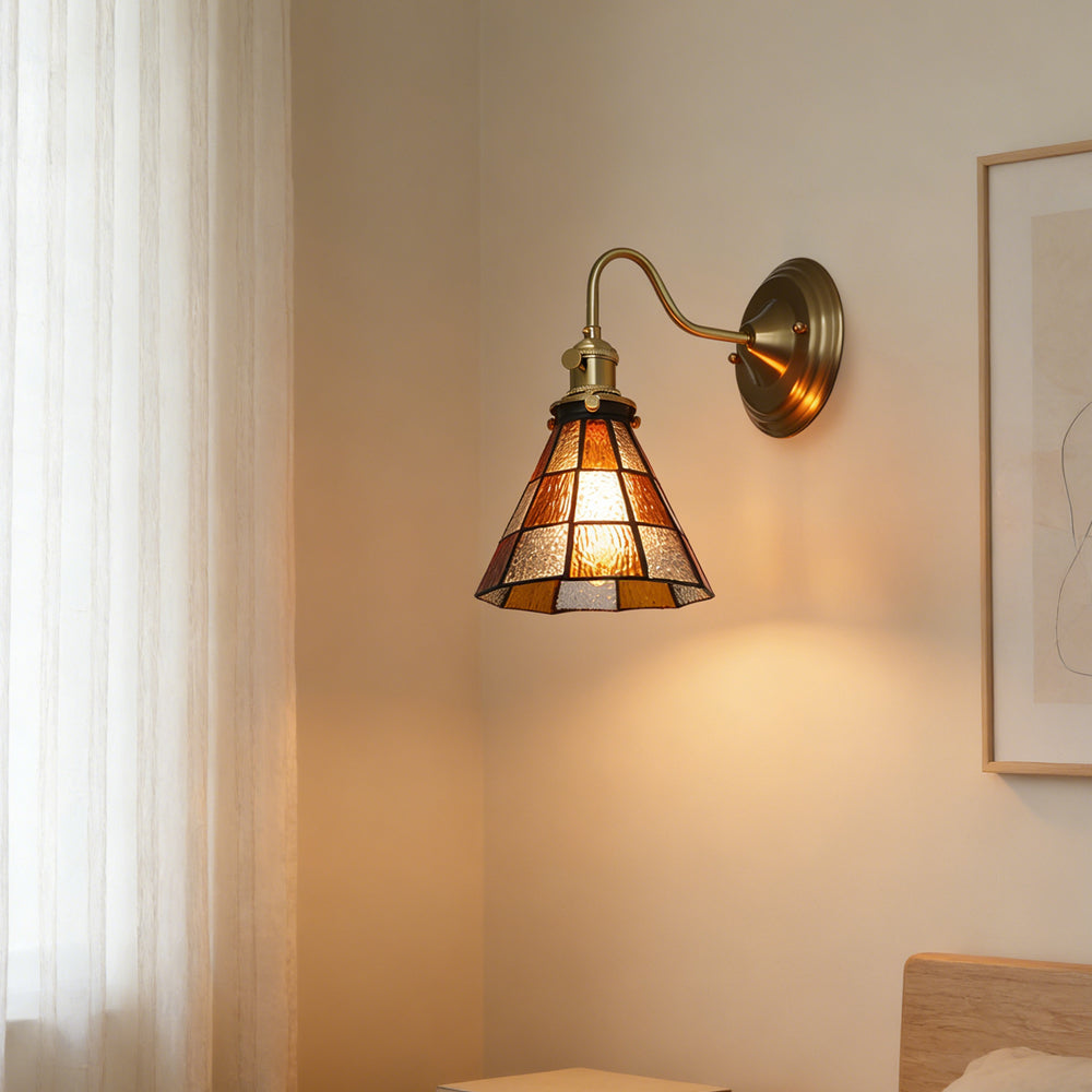 Stained Glass Sconce with Copper Frame E27 Socket Indoor Accent Fixture for Entryways Staircases Reading Nooks Vintage-Inspired Art Deco Lig