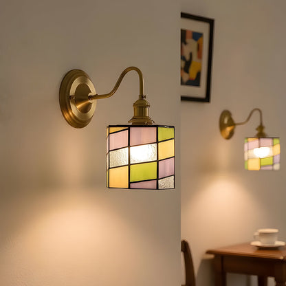 Stained Glass Sconce with Copper Frame E27 Socket Indoor Accent Fixture for Entryways Staircases Reading Nooks Vintage-Inspired Art Deco Lig