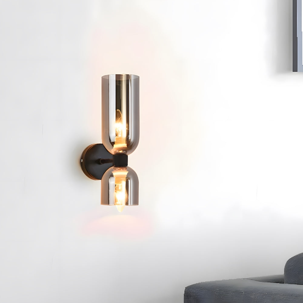 Dual-Arm Sconce with Clear Glass Shades 14 Inch Height Swivel Heads for Bedside Task Reading Hallway Entry Hardwired 110V E12 Socket Up to 4