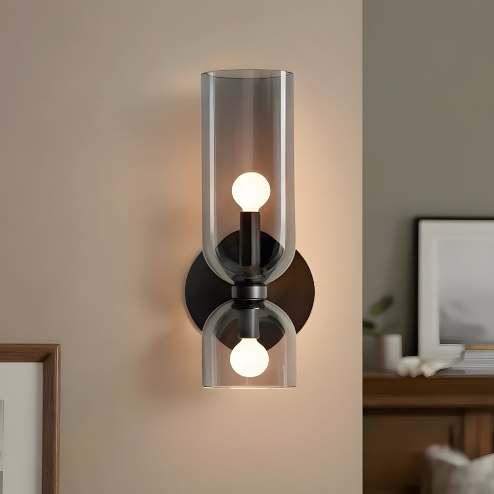 Dual-Arm Sconce with Clear Glass Shades 14 Inch Height Swivel Heads for Bedside Task Reading Hallway Entry Hardwired 110V E12 Socket Up to 4