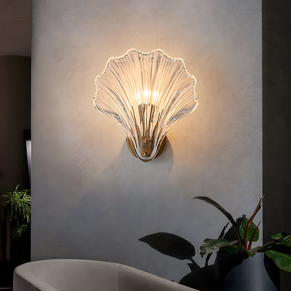 Shell Glass Sconce Gold 7.9 in Bedroom Hallway Bathroom LED Wall Light Fixture Coastal Decor Ambient Lighting Modern Luxury Metal Mount E14